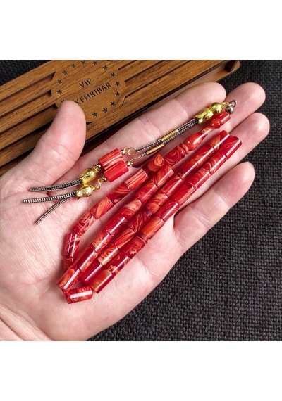 7x11 mm Turuncu Beyaz Sıkma Kehribar İsme Özel Tesbih