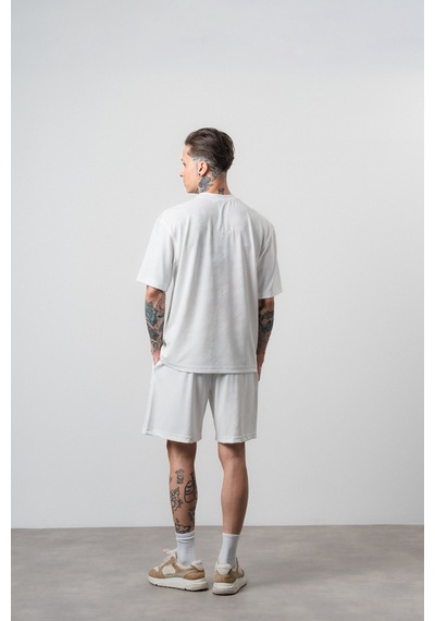Erkek Route 07 Arma Detaylı Regular Fit T-shirt Şort Takım Ekru