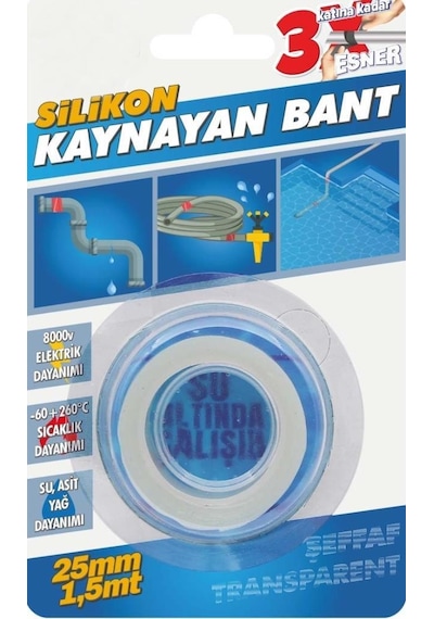 Silikon Kaynayan Çok amaçlı Bant Boru patlak ve Tamir Bandı Şeffaf 25mmx1,5Mt