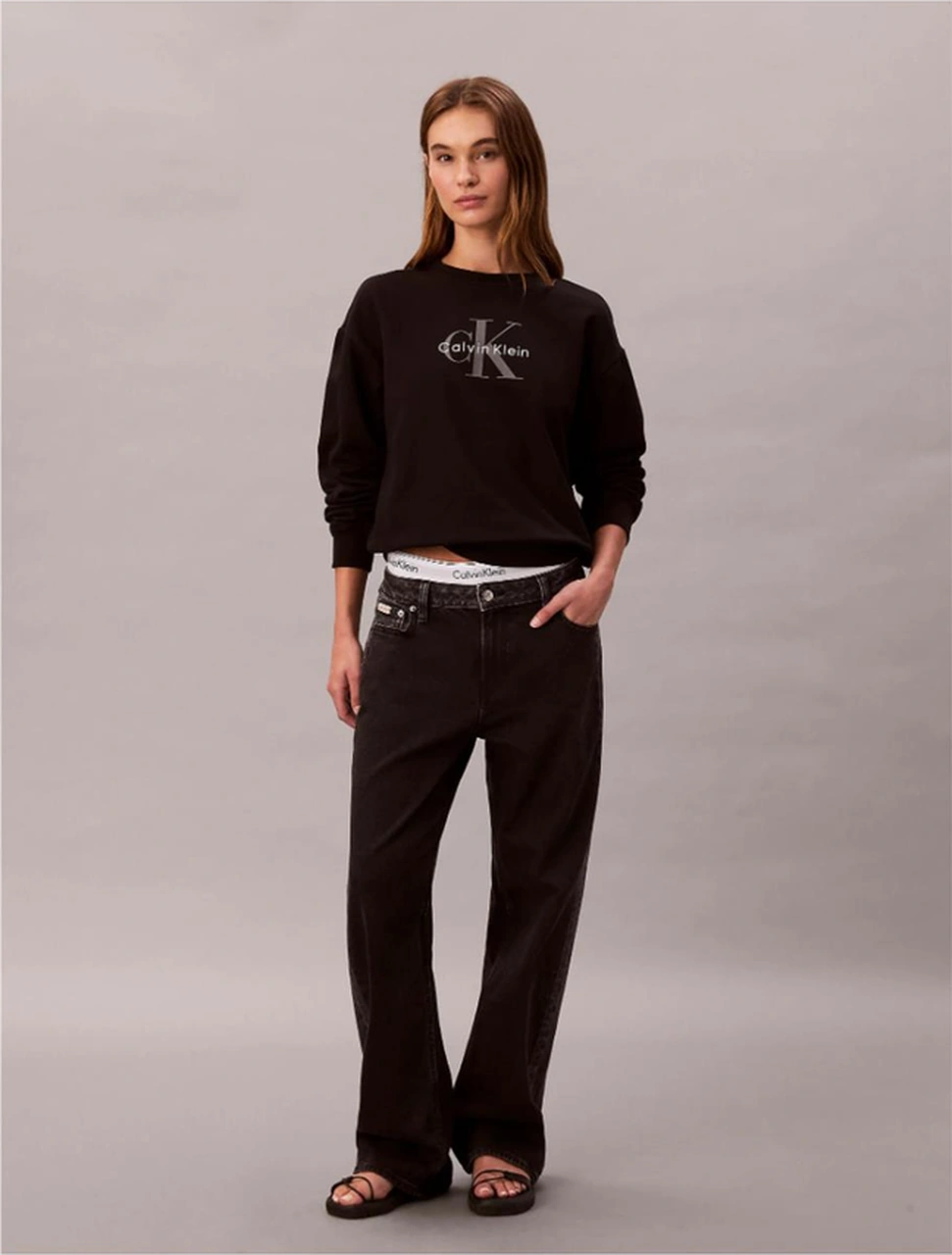Calvin Klein Ck Lv047b234g Ls Monologo French Terry Rlxd Cr Kadın Sweatshırts-10859 Bordo
