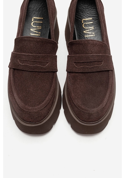 Luvishoes Santıa Kahverengi Süet Kadın Kalın Tabanlı Loafer Ayakkabı Kahverengi