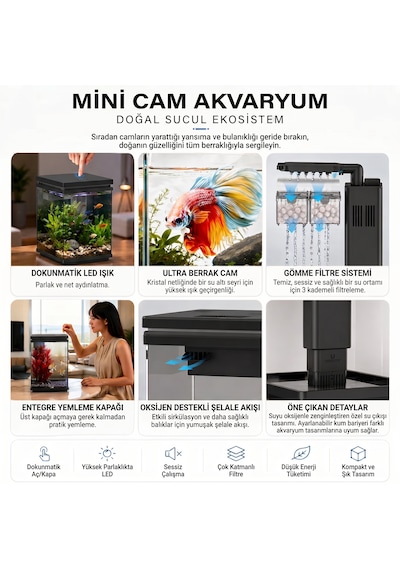 Atf-200 10 Litre Led Cam Akvaryum Siyah