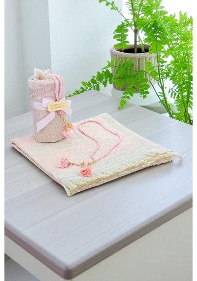 Hediyelik İsme Özel Tesbihli Seccade Seti Pembe Pembe