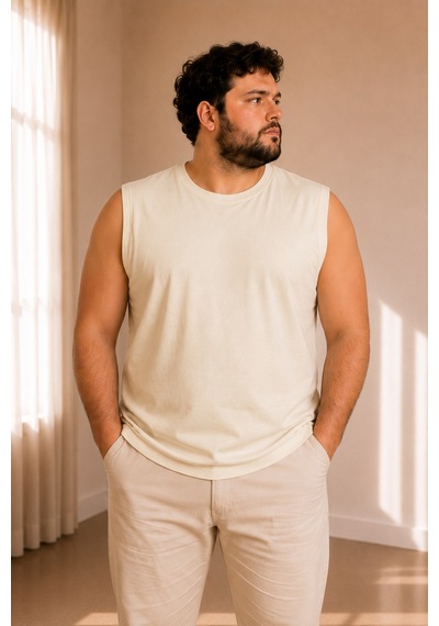 Sngl Tekstil Erkek Oversize Sıfır Kollu T-shirt S-m-l-xl-2xl Ekru