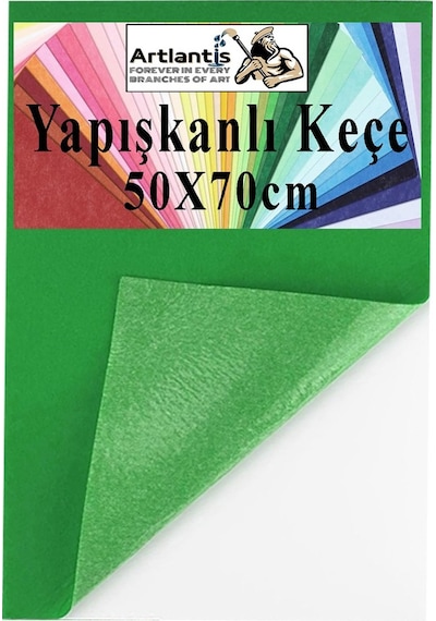 Yapışkanlı Keçe 50x70 Cm 1 Adet 2.0 Mm Kendinden Yapışkanlı Renkli Hobi Keçesi Elişi Keçe Kumaşı Anasınıfı Kreş Etkinlik Yeşil