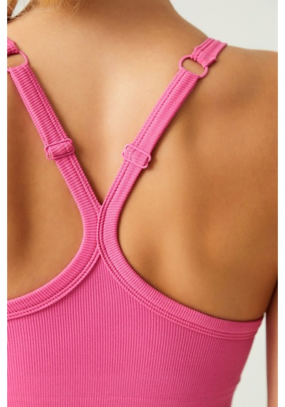 Los Ojos X Melodi Pembe Fitilli Seamless Spor Sütyeni Ribbed Bra Tank Pembe