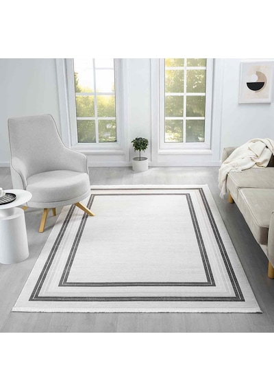 Beyaz Gri Dikdörtgen Bordürlü Modern Halı - Ng5113av