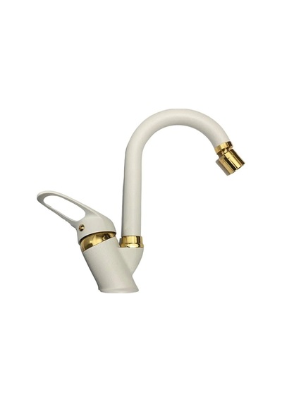 Mix Beyaz Altın Lavabo Mutfak Bataryası 360 Derece Döner Perlatörlü Garantili Musluk Gold