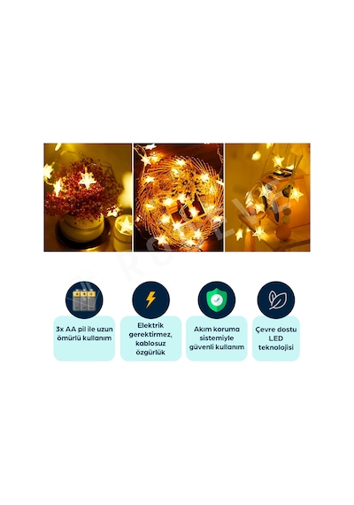 Robeve Yıldız Led Led Işıklı Yıldız 20'li Yıldız Led Işık 3 Metre Pilli Led Işık Yılbaşı Işığı Yılbaşı Ağacı Işığı Yıldız Şerit Led Peri Led Diğer