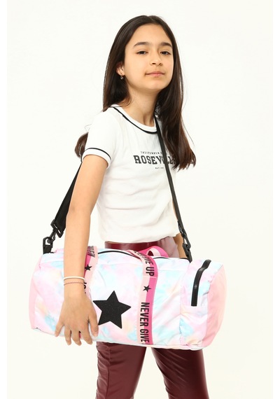 İcone Bag Çocuk Yıldız Logolu Spor Çanta, Çocuk Spor Çanta, Fermuarlı Detaylı Çocuk Spor Çanta Beyaz - Pembe