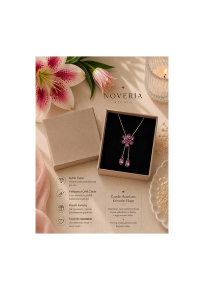 Bloom Collection Pembe Çiçekli Kolye Pembe Pembe