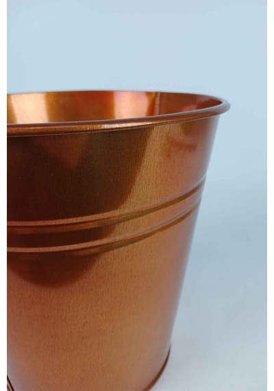 Konik Metal Saksı & Vazo - 23 Cm Dekoratif Çok Amaçlı Renkli Çiçeklik 23x23/16 Cm Kahverengi