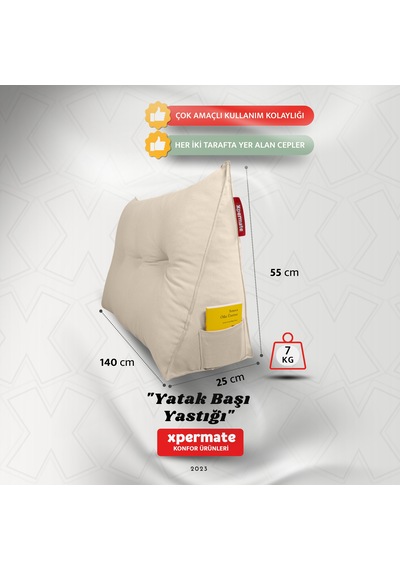 Yatak Başı Yastığı Sırt Ve Bel Destek Yastığı 140 Cm Bej
