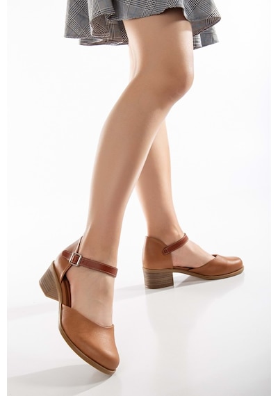 Analin Shoes Kadın Hakiki Deri Burnu Kapalı Bilekten Bağlı Sandalet Taba
