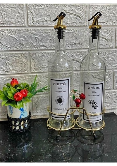 Altın Standlı Kiraz Figürlü 750ml Şeffaf Şişe Altın Akıtıcılı Eti