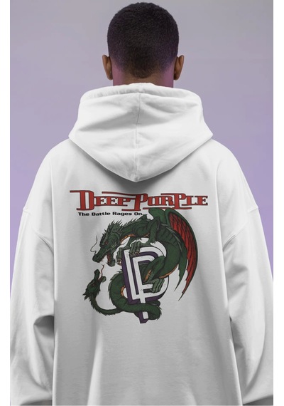 Sevbano Deep Purple Rock Metal Müzik Grubu Sırt Baskılı Unisex Oversize P beyaz