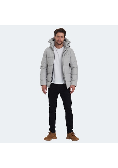 Slazenger GANEA IN Büyük Beden Erkek Kapüşonlu Şişme Bej Mont & Kaban