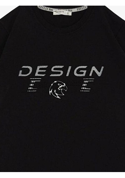 Breeze Erkek Çocuk Pamuklu Kabartma Design Yazılı Yarım Kol Tshirt-14609 SIYAH