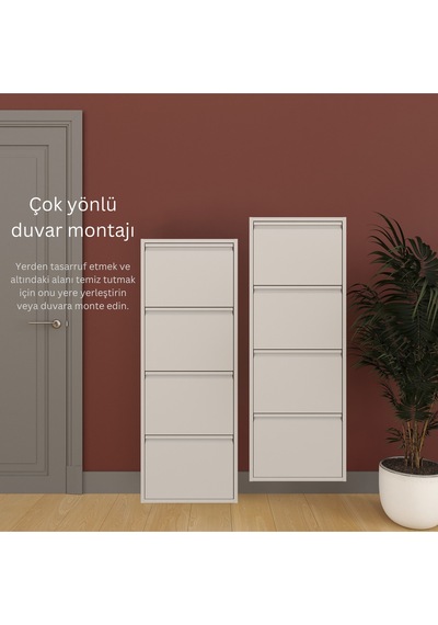 Kapaklı Metal Ayakkabılık, 3 Ve 4 Kapaklı, Aksesuarlı Çeşitli Gri-ayakkabılık