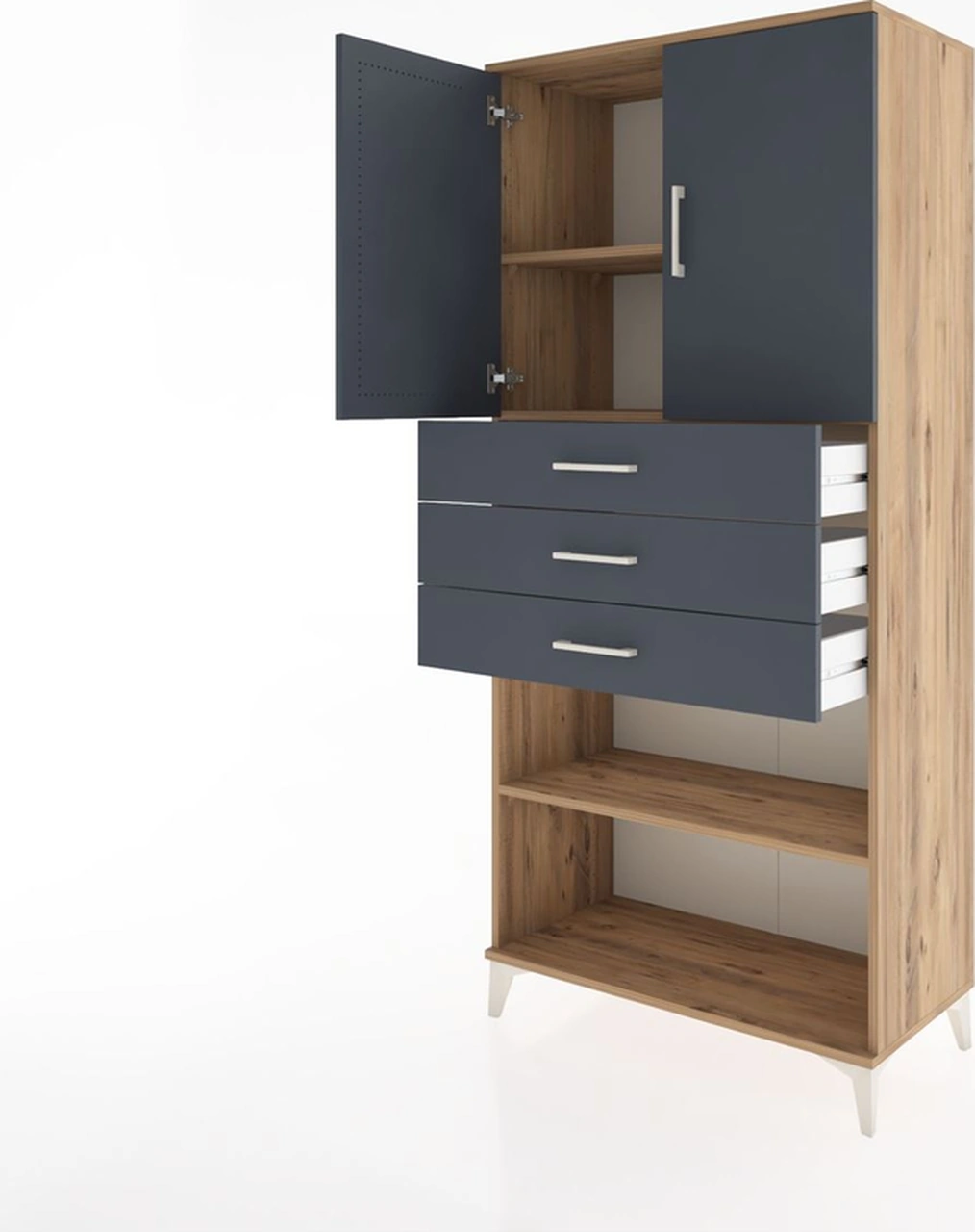 Hyperion Dolap 3 Raflı 3 Çekmeceli 2 Kapaklı 88x44x195 Çam-an... Çam