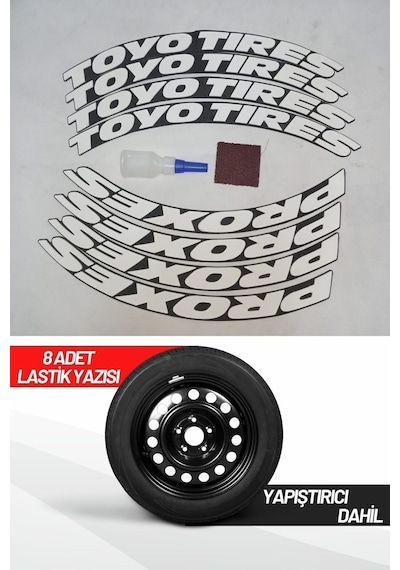 Toyo Tires Proxes Motorsiklet Lastik Yazısı 2.5 Cm 8 Adet Tutkal Beyaz Lastik Yanağı Sticker Arma