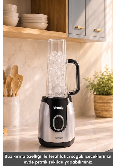 Karaca Blendy Personal Kişisel Kulplu Smoothie Blender Çift Hazneli Silver