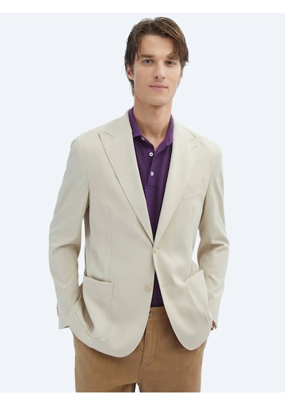Kip Bej Desenli Modern Fit Ceket Bej