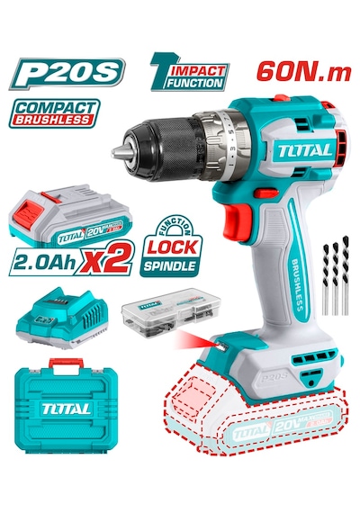 Total Tıdlı 20602 Akülü Kömürsüz Darbeli Matkap Vidalama 20v 2,0a