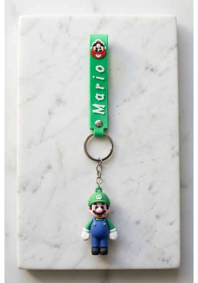 Super Mario Luigi Figürlü Silikon Anahtarlık Mavi