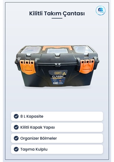Takım Çantası 8 L Kilitli Bölmeli Organizer Kapaklı Hırdavat Avad