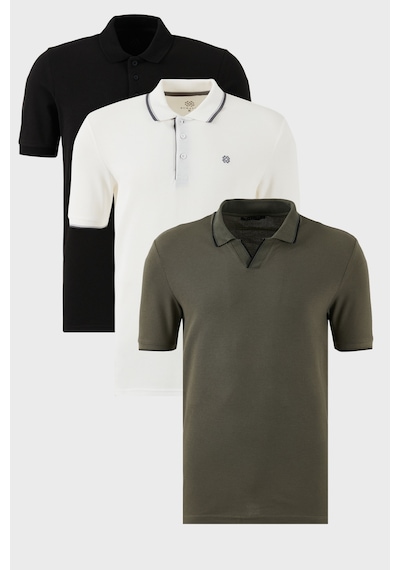 Buratti Pamuklu Regular Fit 3'Lü Paket Erkek Polo Yaka T Shirt 59029641827S3 Haki-Siyah-Beyaz