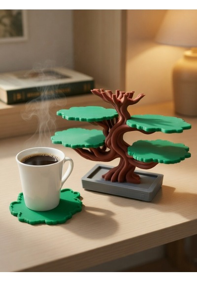 Bonsai Ağacı Bardak Altlığı Set 5'li Dekoratif Yaprak Bardak Altlığı Stand - Modern Mutfak Aksesuar Diğer