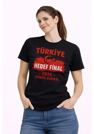 Efnaz Style Türkiye Baskılı Tişört Ay Yıldız 2026 Dünya Kupası Taraftar Forma T-shirt - Siyah