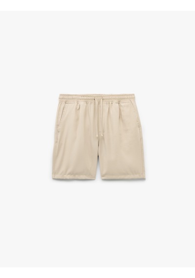 Koton Viskon Cep Detaylı Rayon Beli Bağcıklı Bermuda Chino Şort Bej 5sam40019hw Ekru