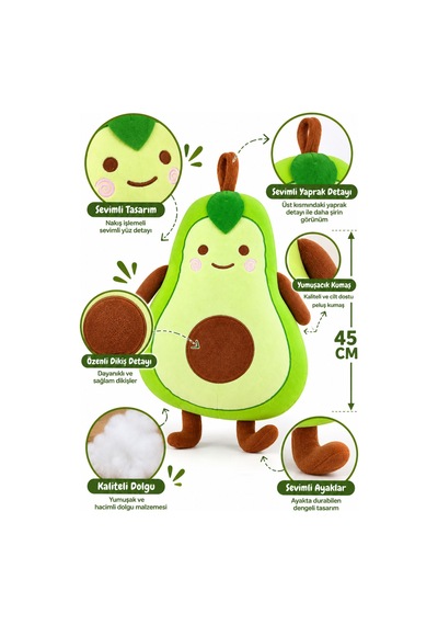 45 Cm Avokado Peluş Yastık Uyku Arkadaşı Büyük Boy Yumuşak Peluş Oyuncak Çok Renkli