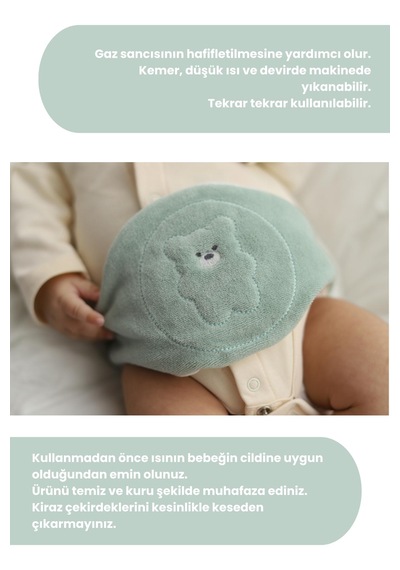 Mint Yeşili Doğal Kiraz Çekirdeği Dolgulu Bebek Kemeri Kiraz Çekirdekli Bebek Bel Kemeri