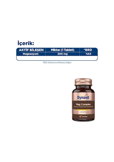 Dynavit Mag Complex 60 Tablet 200mg Magnezyum Kompleks 3lü Form Malat-sitrat-bisglisinat -kas&kemik&enerji