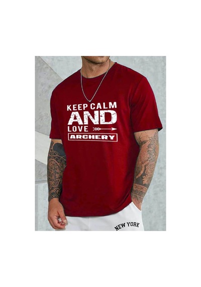 Medinenur Unisex Keep Calm Bisiklet Yaka Tshirt Kırmızı