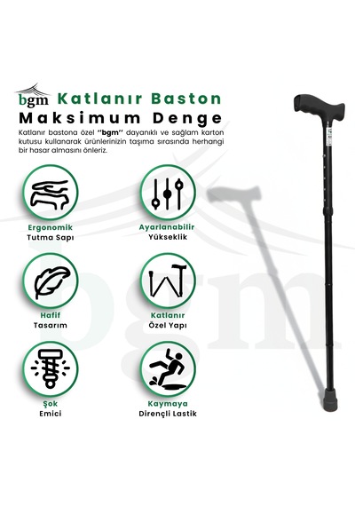 Baston Katlanabilir Denge Bastonu Yüksek Kalite Ayarlanabilir Baston Siyah