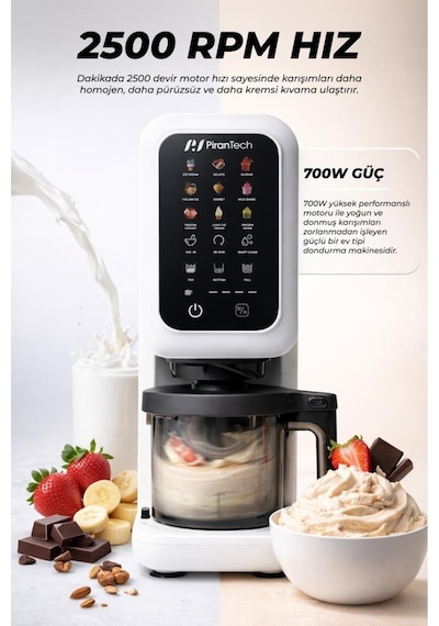Pirantech Dm-26 700w Dondurma Makinesi Jelato, Sorbe, Milkshake Yapma Makinesi