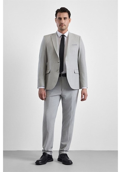 Süvari Gri Slim Sivri Yaka 6 Drop Takım Elbise Tk1020000357-s05