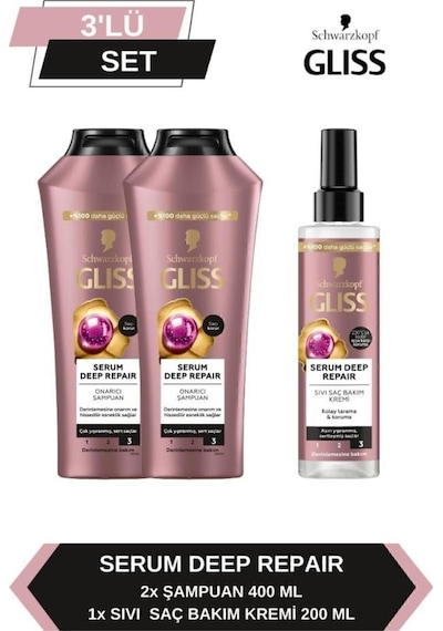 Gliss Serum Deep Repair Şampuan 2 x 400 ML + Sıvı Saç Kremi 200 ML
