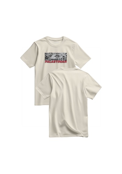 Unisex Kısa Kollu Falastinian Ve Zincirli Gözler Baskılı Tişört S - 2xl T300029 Krem