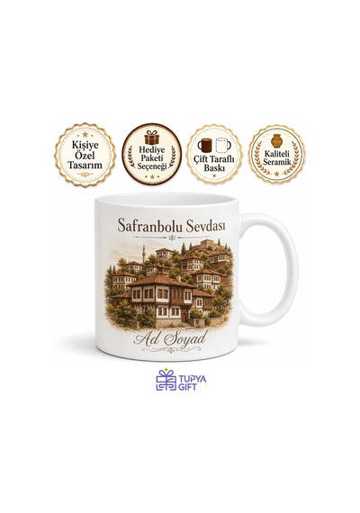 Safranbolu Temalı Karabük Baskılı Kupa Bardak Hediye Porselen Mug Beyaz / Çok Renkli