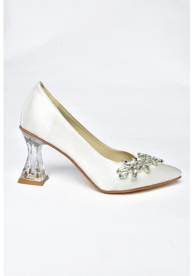 Fox Shoes Sedef Saten Kumaş Taşlı Kadın Ayakkabı M246014004 SEDEF