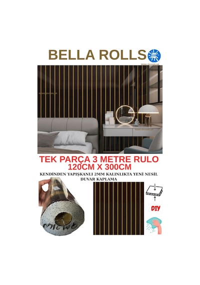 120cmx300cm Tek Parça Yapışkanlı Rulo Gold Çizgili Eskitme Parlak Duvar Paneli Kağıdı Pendik Qm0140