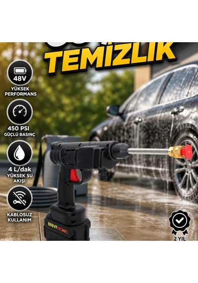 48v Şarjlı Basınçlı Yıkama Makinesi Kablosuz Su Tabancası 450 Psı, 4 L/dak
