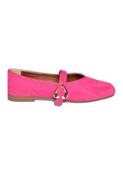 Fox Shoes Y726632602 Fuşya Süet Kalp Toka Detaylı Kadın Babet Fuşya