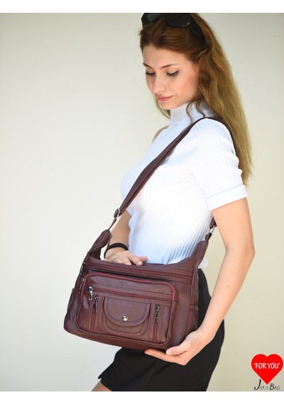 Jara Bag Pera Kadın Çapraz Çanta Yumuşak Dokulu, 7 Bölmeli Ve Geniş Kullanım Alanı Bordo