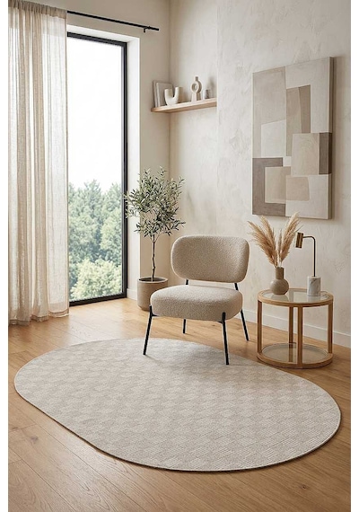 Kaymaz Yıkanabilir Doğal Dokulu Krem Dekoratif Sisal Oval Halı Siesta 1506 Kemik-krem